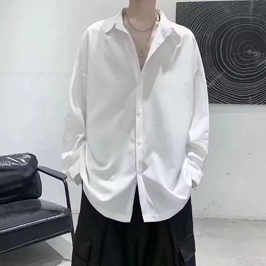 1pcs Spring Autumn Thin Men Long Sleeve Shirt Man Ice Silk Loose Style Shirt Male Fashion Casual Lapel Button-down Shirt Men Top