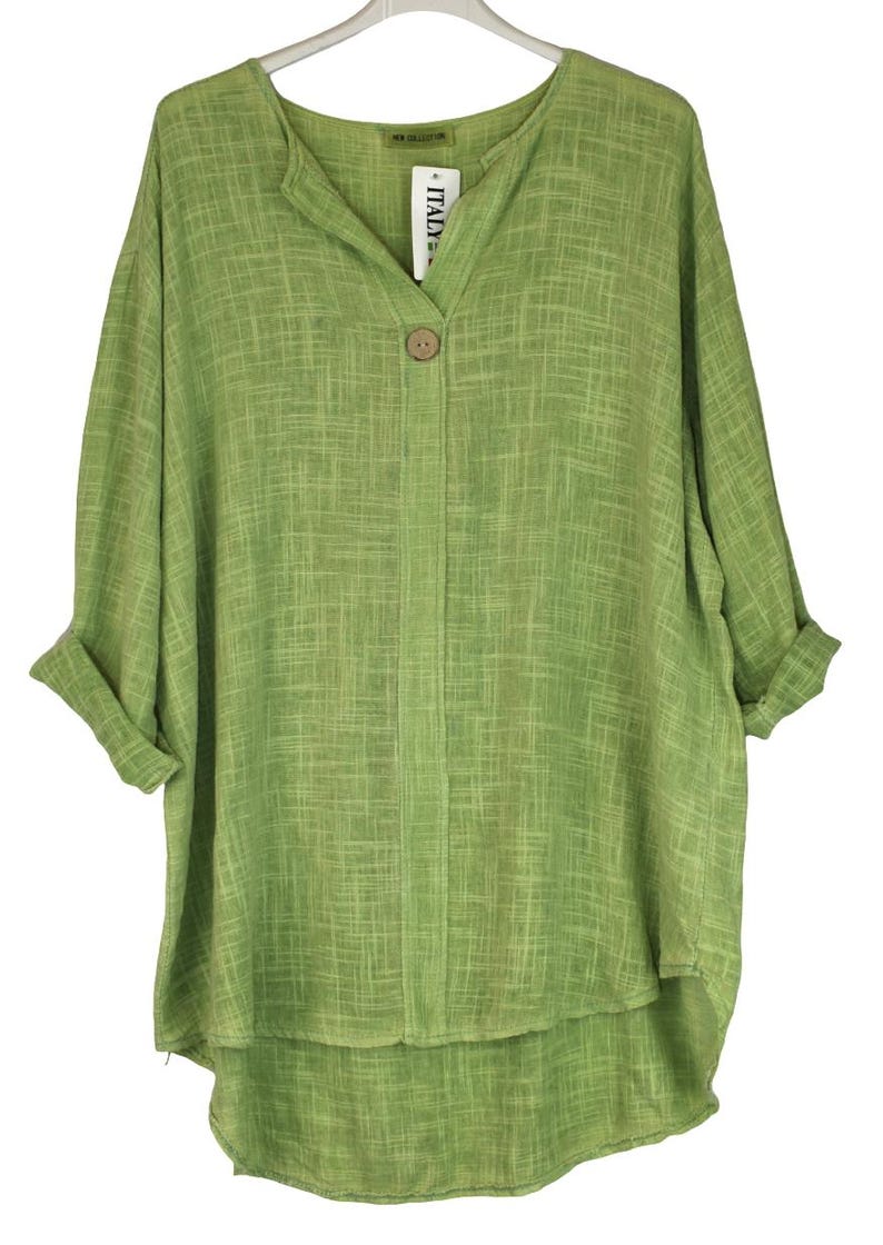 Ladies Italian Lagenlook Oversized Cotton Lightweight Summer Tunic Top with Button.