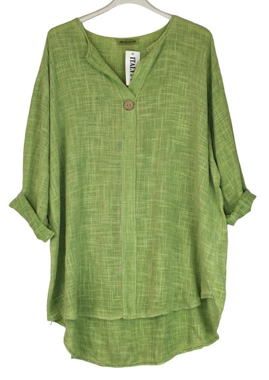 Ladies Italian Lagenlook Oversized Cotton Lightweight Summer Tunic Top with Button.